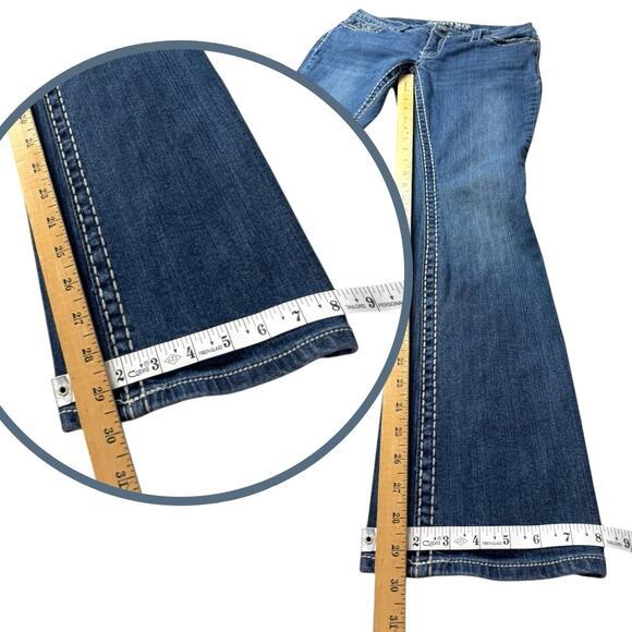 VTG Y2k Bling Low Rise Bootcut Jeans Paisley Sky 4 Stretch Cowgirl Boho Western - Picture 7 of 16